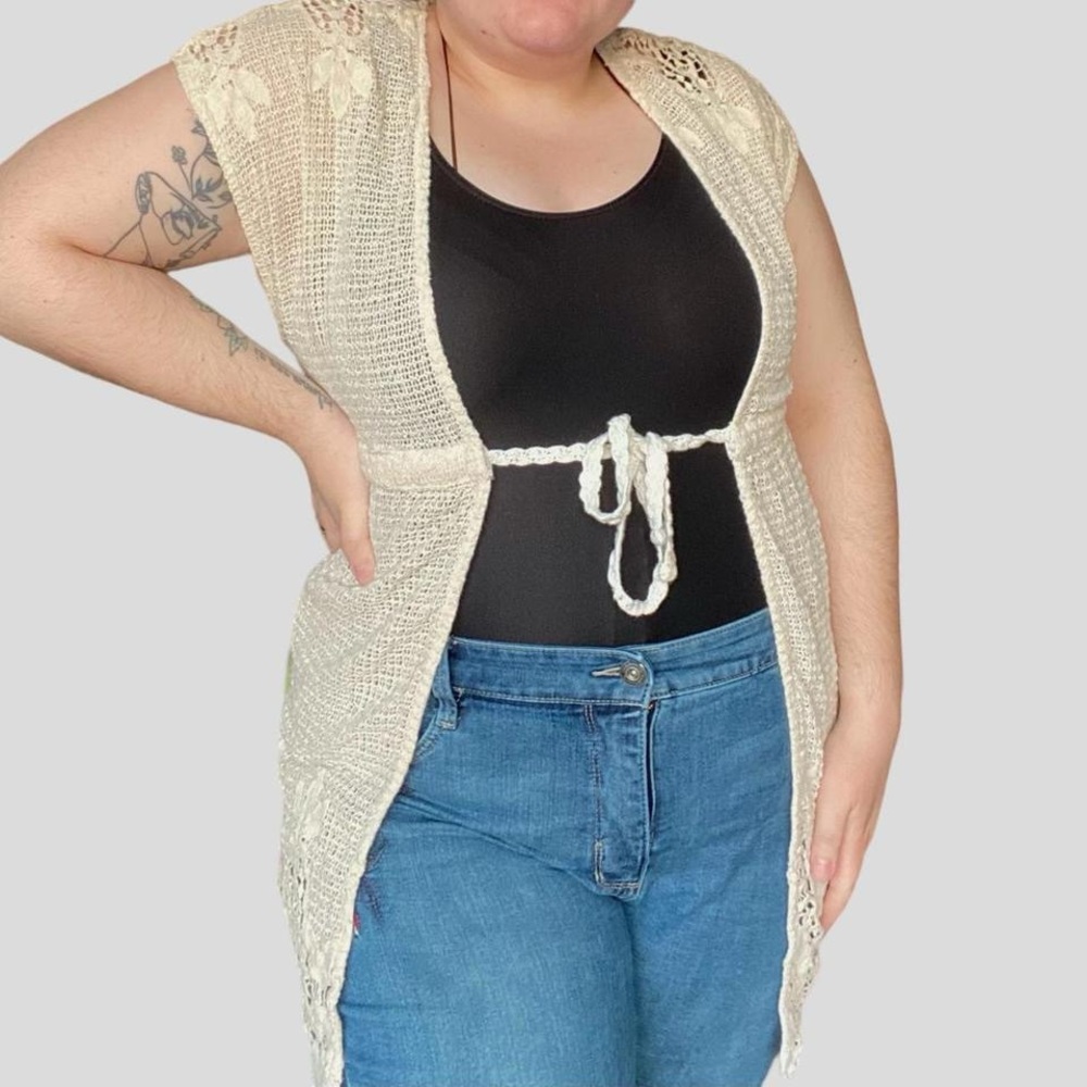 Crochet fairy grunge tie front sleeveless cardigan
